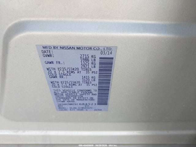 Nissan Pathfinder Platinum 2014 5N1AR2MM2EC684523 Image 9