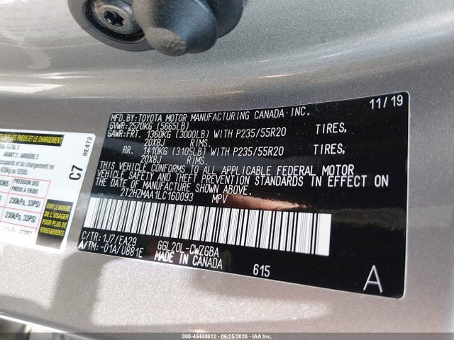 Aukcja sprzedaży 2020 Lexus Rx 350, vin: 2T2HZMAA1LC160093, numer aukcji: 45480612