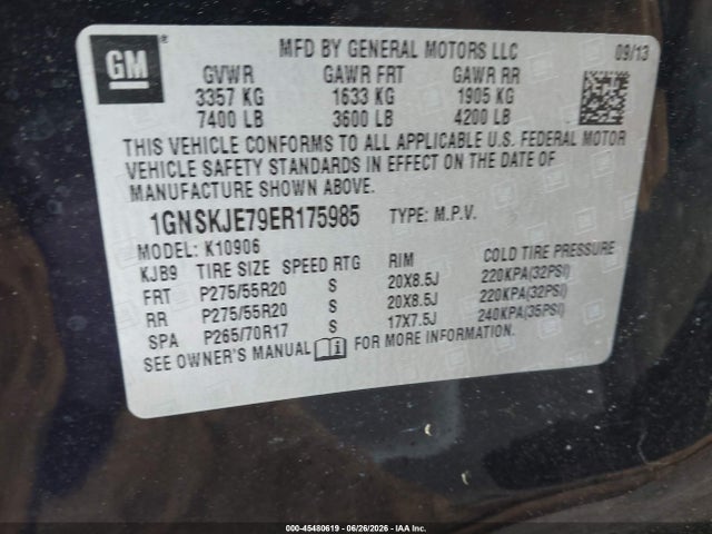 Auction sale of the 2014 Chevrolet Suburban Lt, vin: 1GNSKJE79ER175985, lot number: 45480619