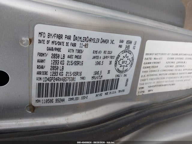 Aukcja sprzedaży 2004 Dodge Grand Caravan, vin: 1D4GP24RX4B575301, numer aukcji: 45480638