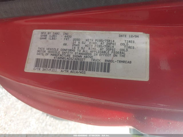 Aukcja sprzedaży 1995 Toyota Pickup 1/2 Ton Short Whlbase Stb, vin: 4TARN81A0SZ326227, numer aukcji: 45480640