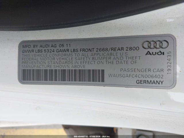 Продажа на аукционе авто 2012 Audi A7 3.0 Prestige, vin: WAUSGAFC4CN006402, номер лота: 45480715