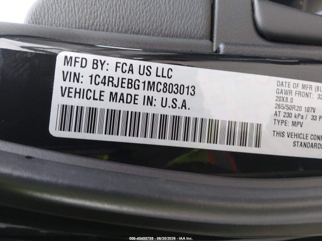 1C4RJEBG1MC803013 Jeep Grand Cherokee Limited X 4x2