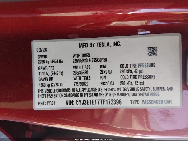 Tesla Model 3 Performance All-wheel Drive 2026 5YJ3E1ET7TF173396 Image 9