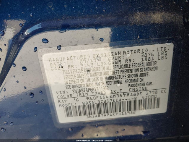 Aukcja sprzedaży 2019 Nissan Sentra S, vin: 3N1AB7AP6KY411952, numer aukcji: 45480821