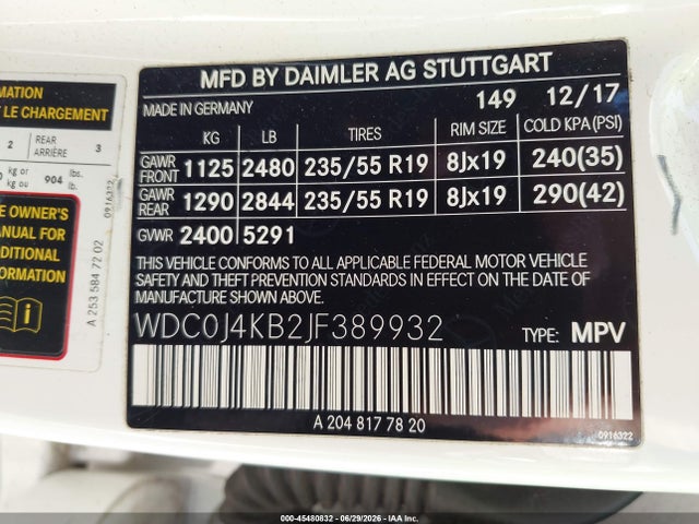 Aukcja sprzedaży 2018 Mercedes-benz Glc 300 Coupe 4matic, vin: WDC0J4KB2JF389932, numer aukcji: 45480832