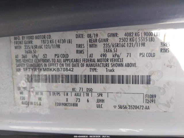 1FTYR1YM0KKB70842 Ford Transit-250