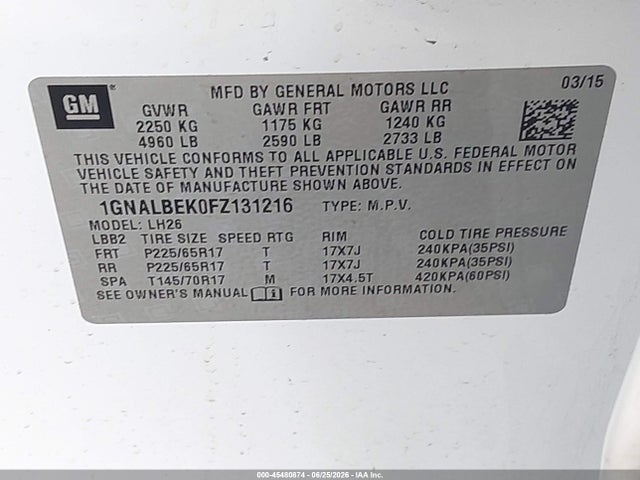 Chevrolet EQUINOX LT 2015 1GNALBEK0FZ131216 Image 9