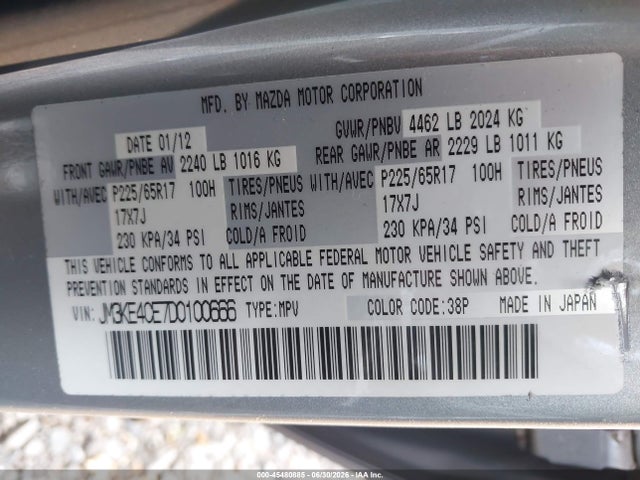 45480885 :رقم المزاد ، JM3KE4CE7D0100666 vin ، 2013 Mazda Cx-5 Touring مزاد بيع
