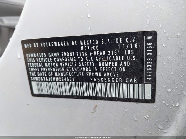Продажа на аукционе авто 2017 Volkswagen Jetta 1.4t Se, vin: 3VWDB7AJ8HM284561, номер лота: 45480893
