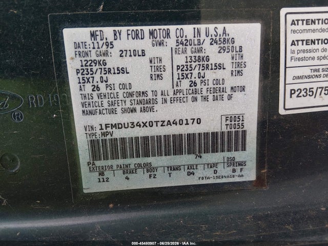 45480907 :رقم المزاد ، 1FMDU34X0TZA40170 vin ، 1996 Ford Explorer مزاد بيع