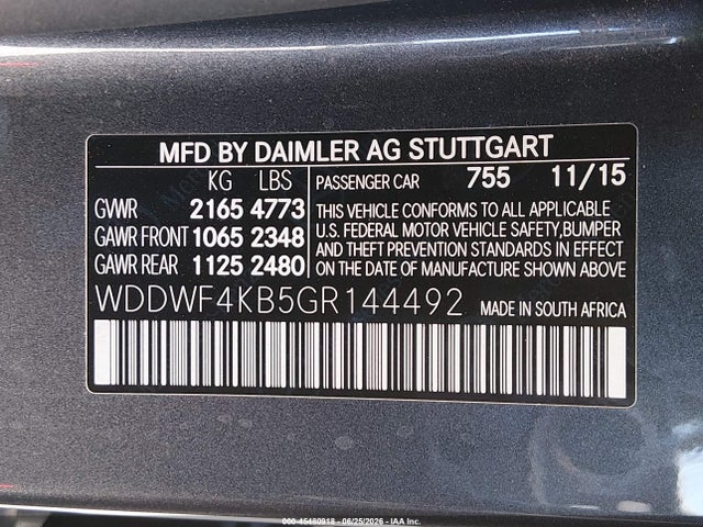 45480918 :رقم المزاد ، WDDWF4KB5GR144492 vin ، 2016 Mercedes-benz C 300 4matic مزاد بيع