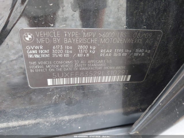 Aukcja sprzedaży 2009 Bmw X5 Xdrive48i, vin: 5UXFE83529L310291, numer aukcji: 45480954