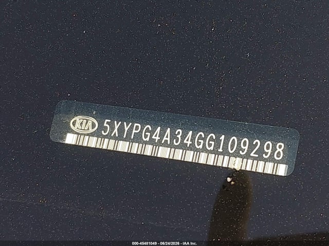 5XYPG4A34GG109298 KIA Sorento 2.4l Lx