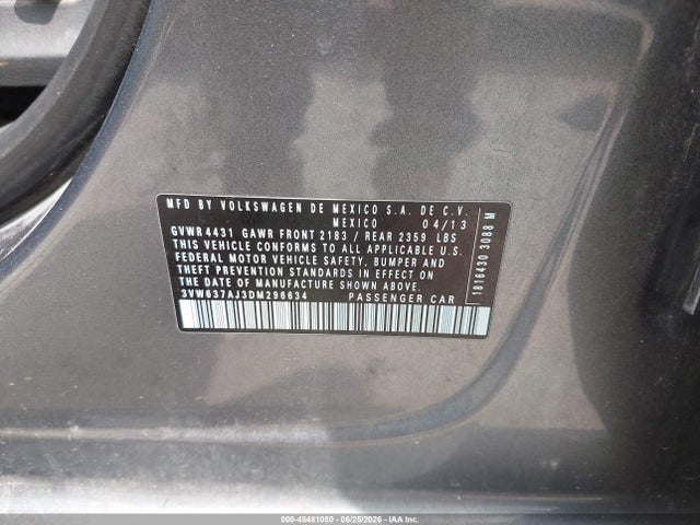 Продаж на аукціоні авто 2013 Volkswagen Jetta Hybrid Sel, vin: 3VW637AJ3DM296634, номер лоту: 45481050