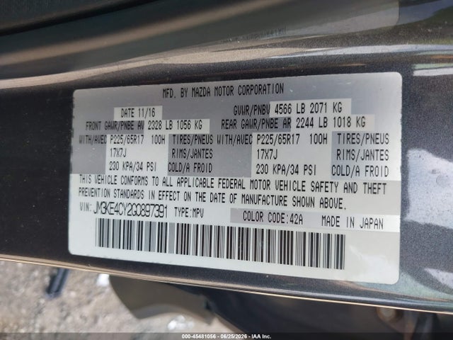 Aukcja sprzedaży 2016 Mazda Cx-5 Touring, vin: JM3KE4CY2G0897391, numer aukcji: 45481056
