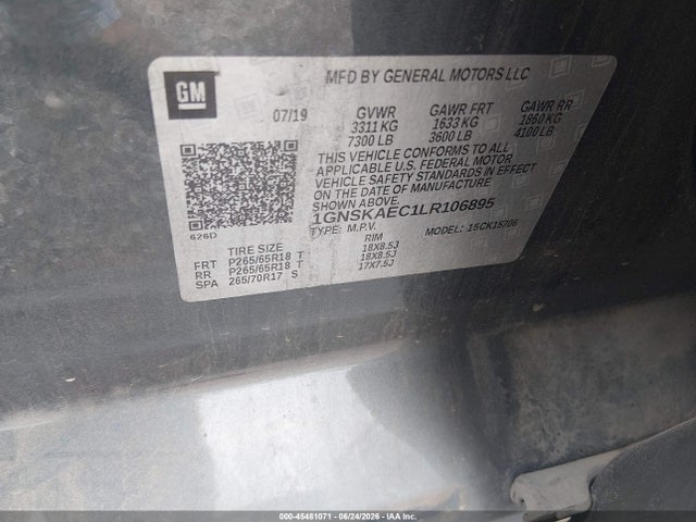 Chevrolet Tahoe 4wd Ls 2020 1GNSKAEC1LR106895 Image 9