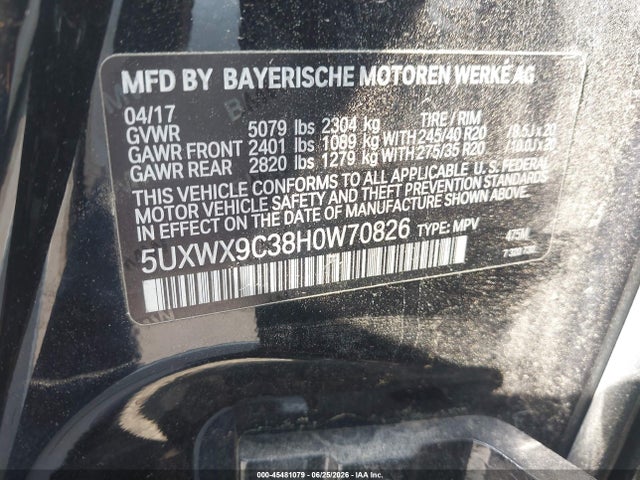 2017 Bmw X3 Xdrive28i მანქანა იყიდება აუქციონზე, vin: 5UXWX9C38H0W70826, აუქციონის ნომერი: 45481079