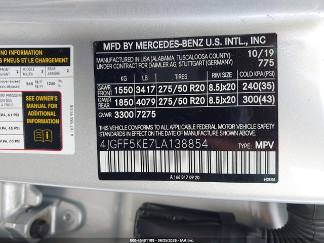 4JGFF5KE7LA138854 Mercedes-Benz Gls 450 4matic