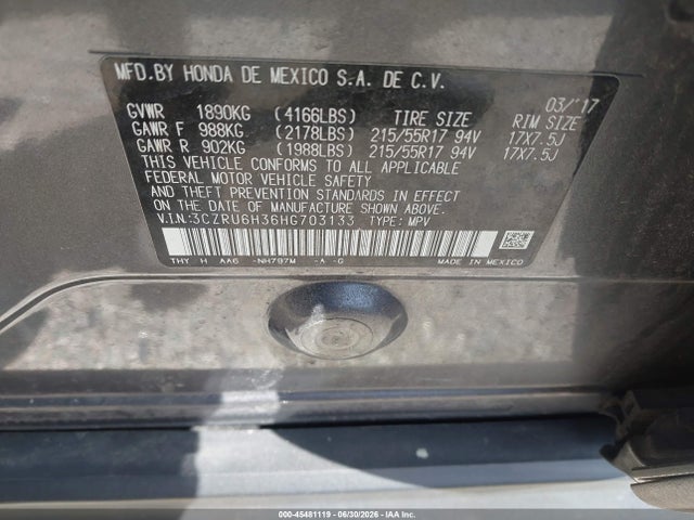 Auction sale of the 2017 Honda Hr-v Lx, vin: 3CZRU6H36HG703133, lot number: 45481119