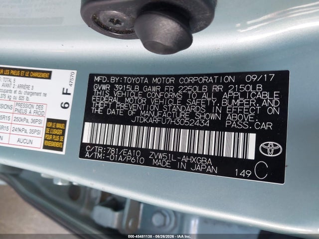 Toyota Prius Four 2017 JTDKARFU7H3052434 Image 9