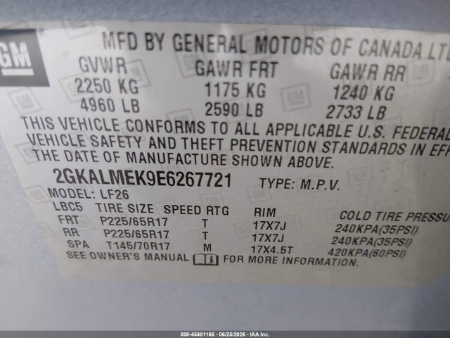 2014 Gmc Terrain Sle-1 მანქანა იყიდება აუქციონზე, vin: 2GKALMEK9E6267721, აუქციონის ნომერი: 45481166