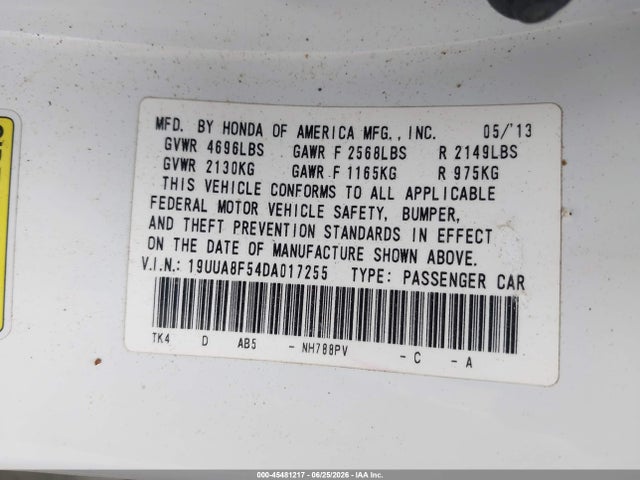 2013 Acura Tl 3.5 მანქანა იყიდება აუქციონზე, vin: 19UUA8F54DA017255, აუქციონის ნომერი: 45481217
