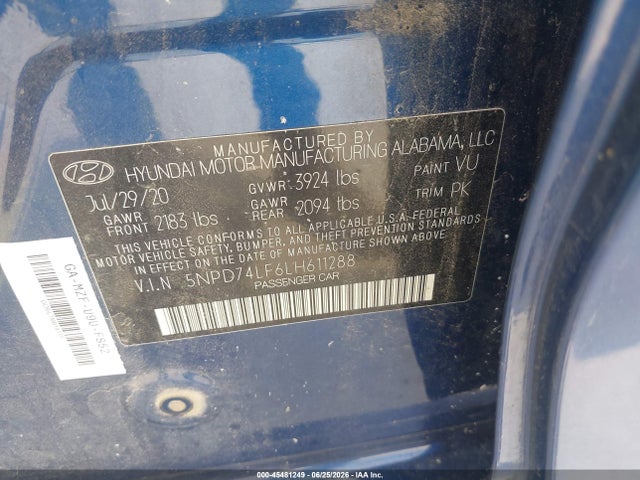 5NPD74LF6LH611288 Hyundai ELANTRA SE