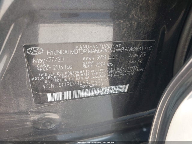 5NPD74LF3LH601172 Hyundai ELANTRA SE