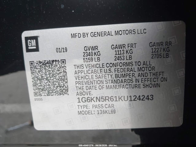 45481276 :رقم المزاد ، 1G6KN5R61KU124243 vin ، 2019 Cadillac Ct6 Sport مزاد بيع