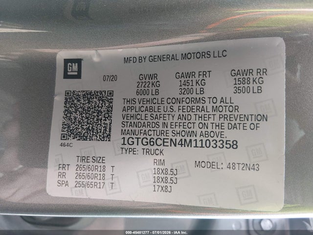 Продажа на аукционе авто 2021 Gmc Canyon 4wd  Short Box Elevation, vin: 1GTG6CEN4M1103358, номер лота: 45481277