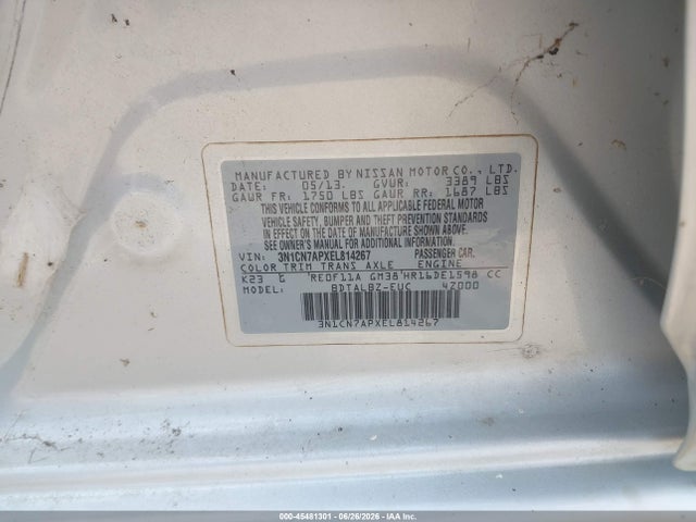 Aukcja sprzedaży 2014 Nissan Versa 1.6 Sv, vin: 3N1CN7APXEL814267, numer aukcji: 45481301