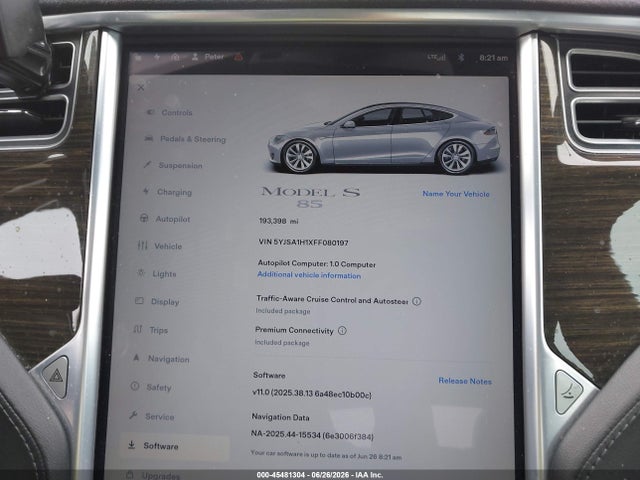 Aukcja sprzedaży 2015 Tesla Model S 60/70/85, vin: 5YJSA1H1XFF080197, numer aukcji: 45481304