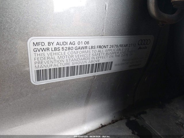 Aukcja sprzedaży 2006 Audi A6 3.2, vin: WAUDH74F16N138933, numer aukcji: 45481320