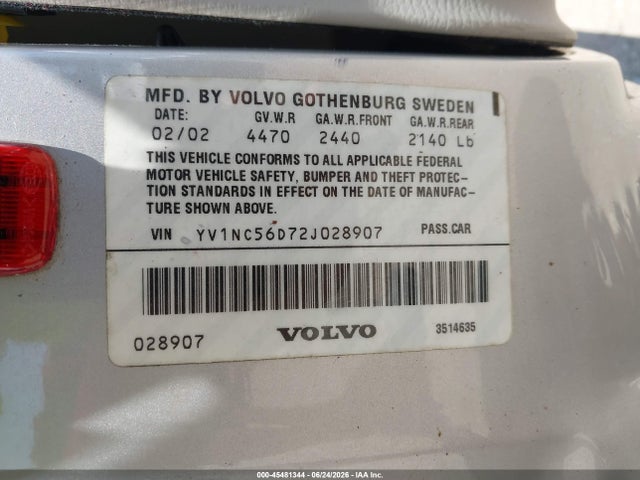 Aukcja sprzedaży 2002 Volvo C70 Lt, vin: YV1NC56D72J028907, numer aukcji: 45481344