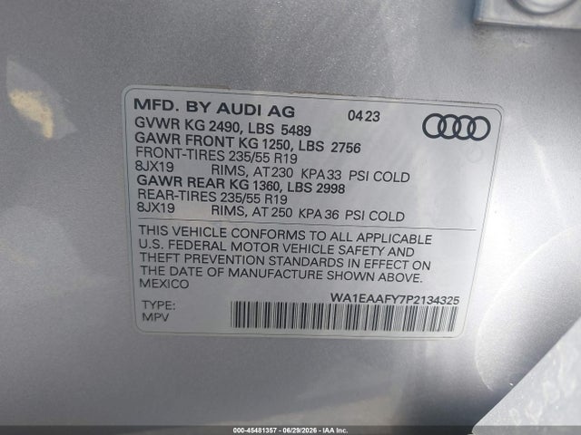 Продажа на аукционе авто 2023 Audi Q5 Premium Plus 45 Tfsi S Line Quattro, vin: WA1EAAFY7P2134325, номер лота: 45481357