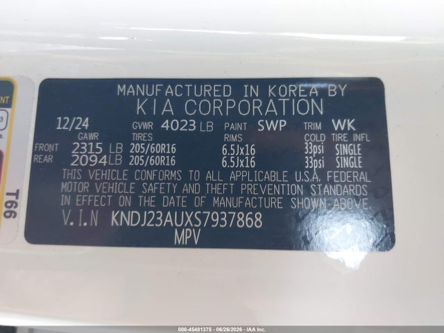 Aukcja sprzedaży 2025 Kia Soul Lx, vin: KNDJ23AUXS7937868, numer aukcji: 45481375