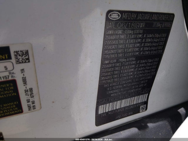 45481376 :رقم المزاد ، SALRG2RV6JA075450 vin ، 2018 Land Rover Discovery Se مزاد بيع