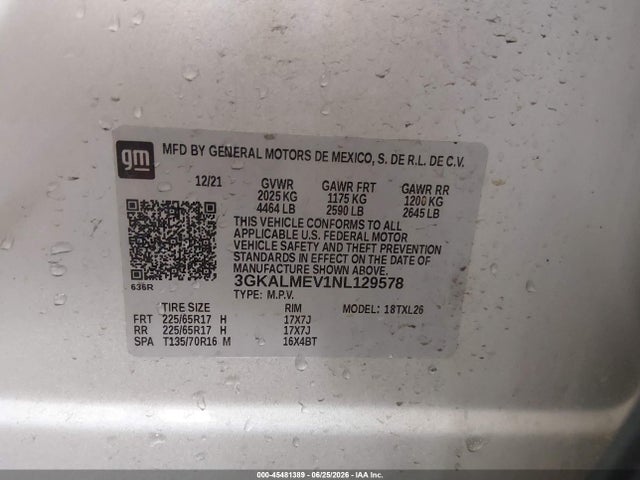 3GKALMEV1NL129578 GMC Terrain Fwd Sle
