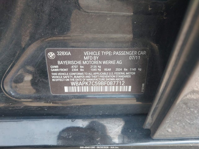 Продаж на аукціоні авто 2011 Bmw 328i Xdrive, vin: WBAPK7C59BF087712, номер лоту: 45481390