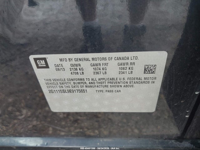 Chevrolet IMPALA 1LT 2014 2G1115SL9E9175651 Image 9