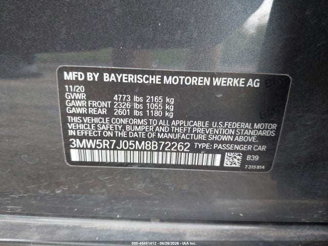 Продаж на аукціоні авто 2021 Bmw 330i Xdrive, vin: 3MW5R7J05M8B72262, номер лоту: 45481412