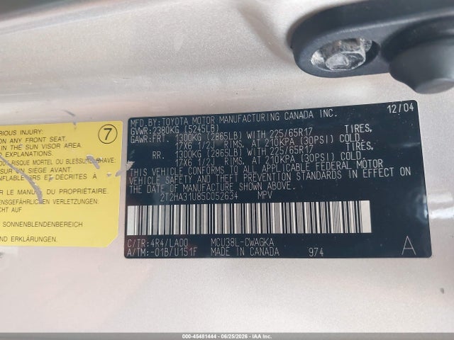 Продажа на аукционе авто 2005 Lexus Rx 330, vin: 2T2HA31U85C052634, номер лота: 45481444