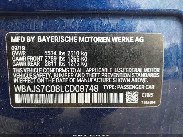 Продажа на аукционе авто 2020 Bmw M550i Xdrive, vin: WBAJS7C08LCD08748, номер лота: 45481462