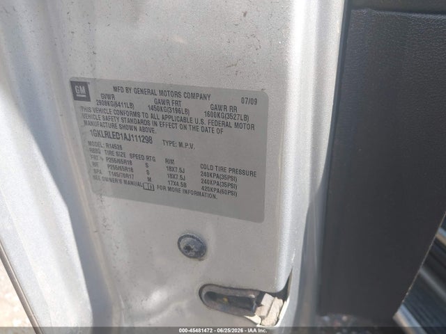 45481472 :رقم المزاد ، 1GKLRLED1AJ111298 vin ، 2010 Gmc Acadia Sle مزاد بيع