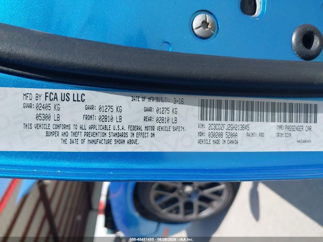 45481485 :رقم المزاد ، 2C3CDZFJ2GH213645 vin ، 2016 Dodge Challenger R/t Scat Pack مزاد بيع