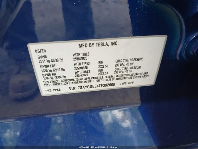 Продажа на аукционе авто 2026 Tesla Model Y All-wheel Drive/long Range Launch Series/premium All-wheel Drive, vin: 7SAYGDEE4TF392600, номер лота: 45481550