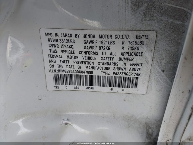 Продажа на аукционе авто 2013 Honda Fit, vin: JHMGE8G30DC047689, номер лота: 45481557