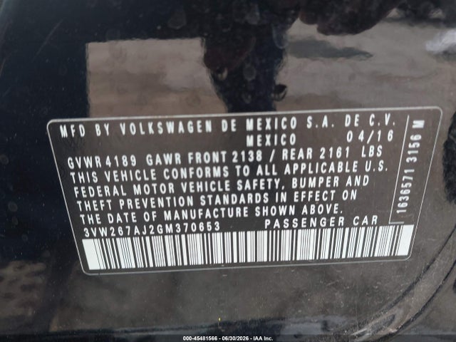 3VW267AJ2GM370653 Volkswagen Jetta 1.4t S