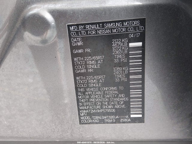 Nissan ROGUE SV 2017 KNMAT2MV9HP579506 Image 9